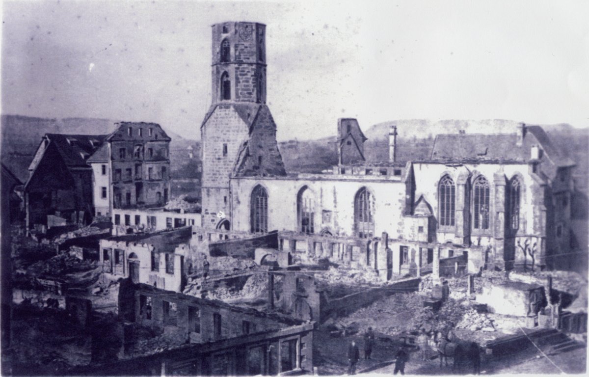 Stadtkirche Gaildorf Stadtkirche Gaildorf und Umgebung nach dem Stadtbrand vom 20. Januar 1868.