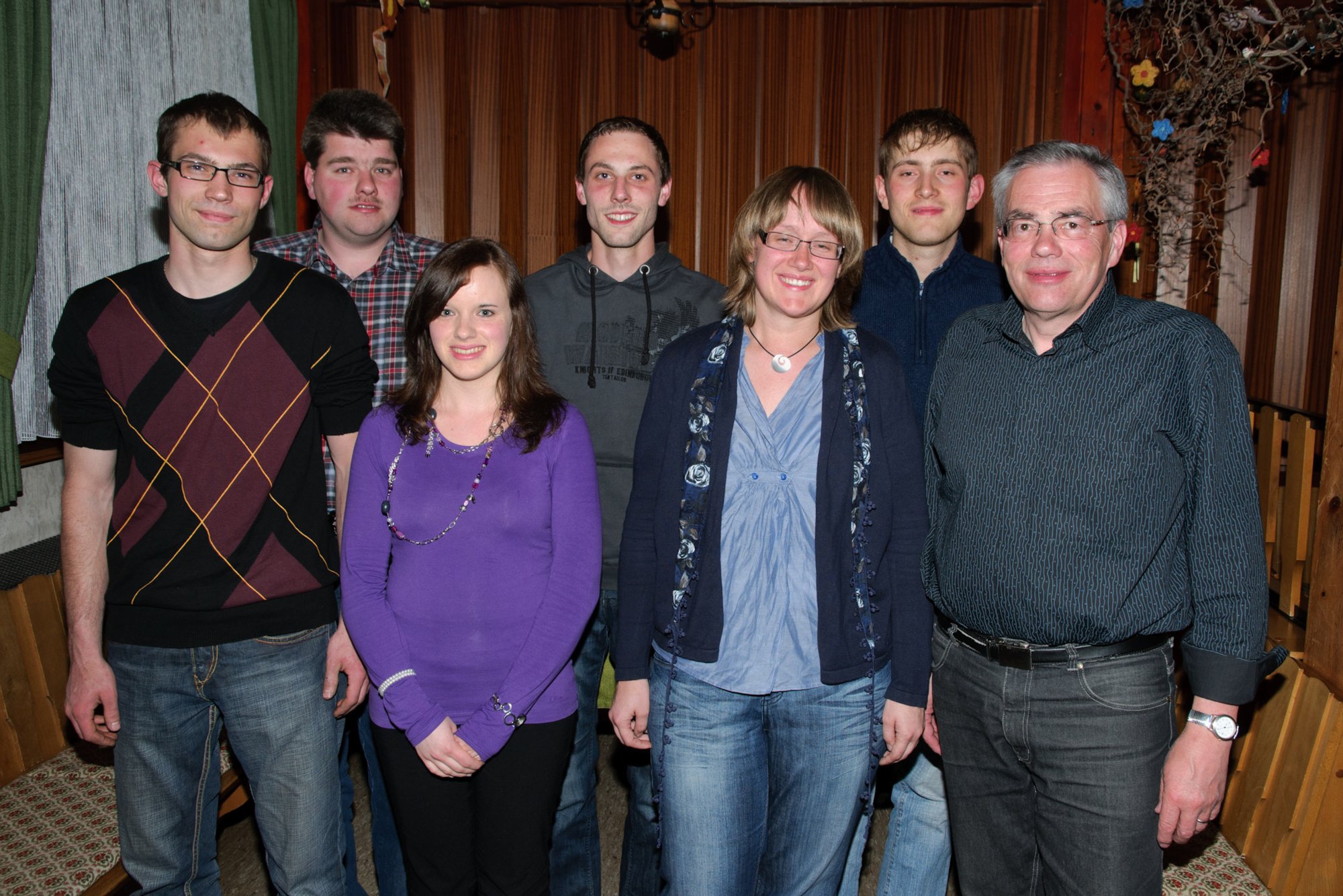 Generalversammlung Landjugend Oberrot Vorstand der Landjugend von links nach rechts: Andre Baumann (Vorsitzender), Ingo Thalacker (Beisitzer der Aktiven), Damaris Staiger (Mädchenvertreterin), Daniel Baumann (zweiter Beisitzer der Aktiven), Michaela Haas (Kassiererin), Moritz Wieland (Vorsitzender), Karl-Heinz Hübner (Vertreter der Passiven im Vorstand).