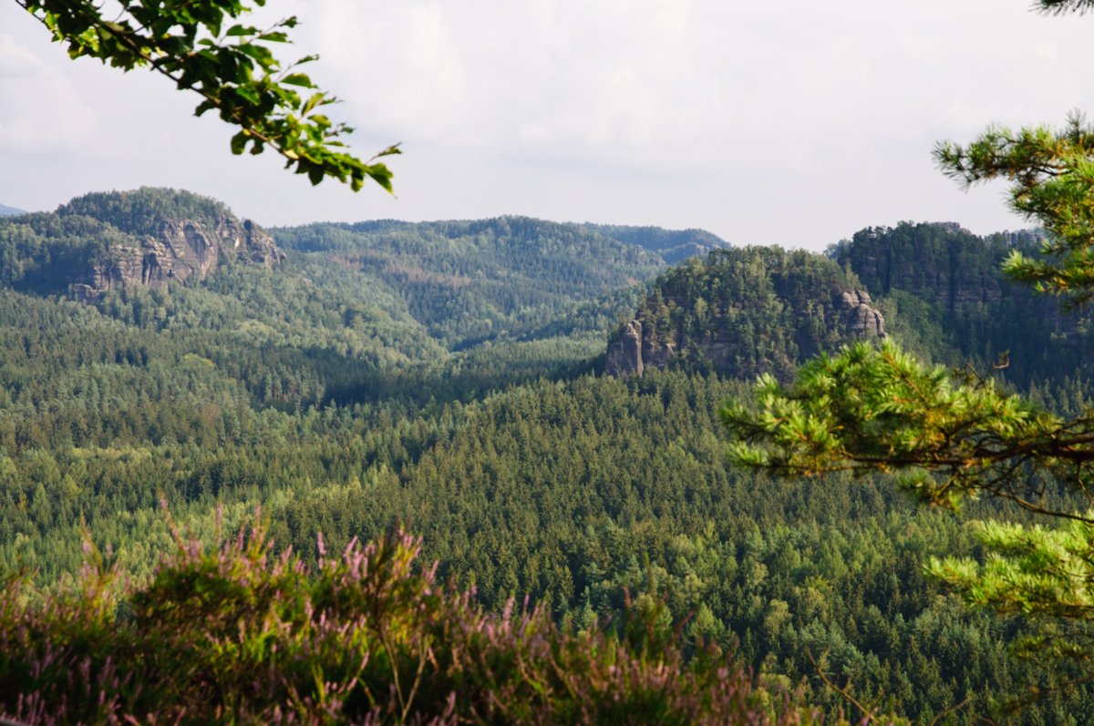 Großsteinwanderung Wanderung von der Felsenmühle über den Großstein und die Neumannmühle zurück zur Felsenmühle. Von links: Heulenberg, Kanstein, Teichstein. Rechts: Kleiner und Großer Lorenzstein.