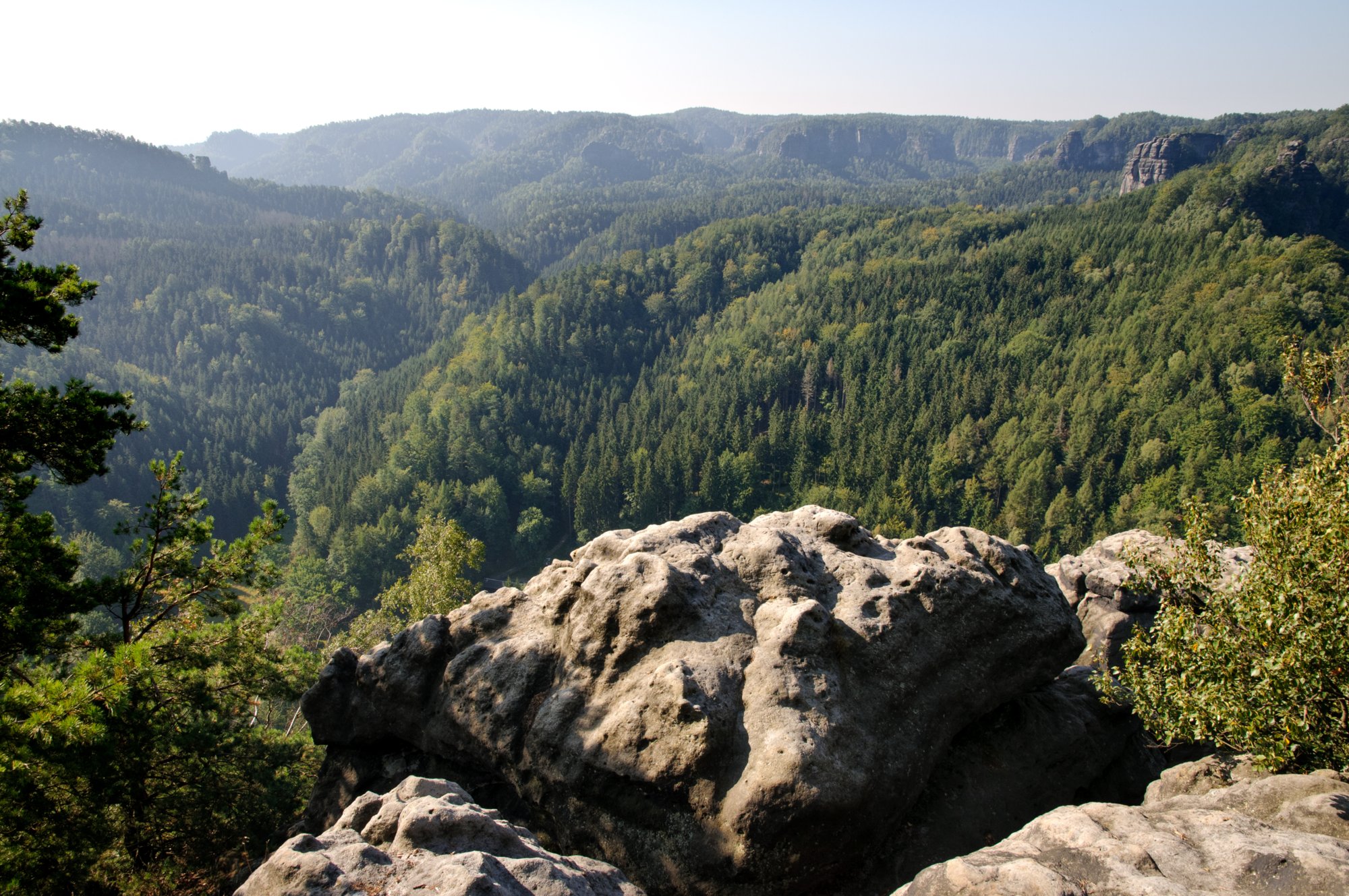 Teichsteinwanderung Auf alten Wanderwegen zum Teichstein: Buschmühle - Buschmüllers Räumicht - Neustelliger Hübel - Teichstein - Bärenfang - Zeuhaus - Buschmühle. Blick in den Großen Zschand. Unterhalb des Gipfels befindet sich das Zeughaus. Oberhalb des Zeughauses befindet sich der Goldstein.