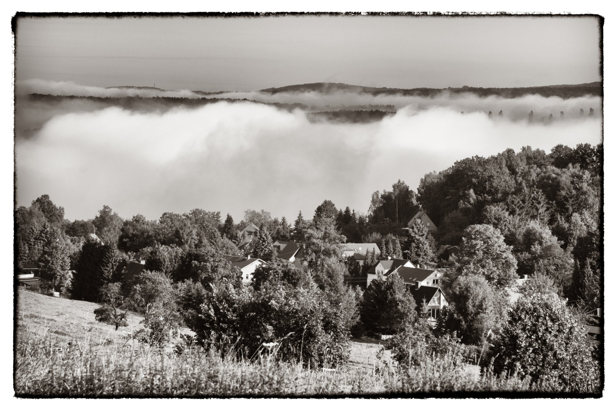 Sächsische Schweiz 2009 Wanderung von Königstein zum Pfaffenstein und wieder zurück nach Königstein. Blick nach Pfaffendorf.