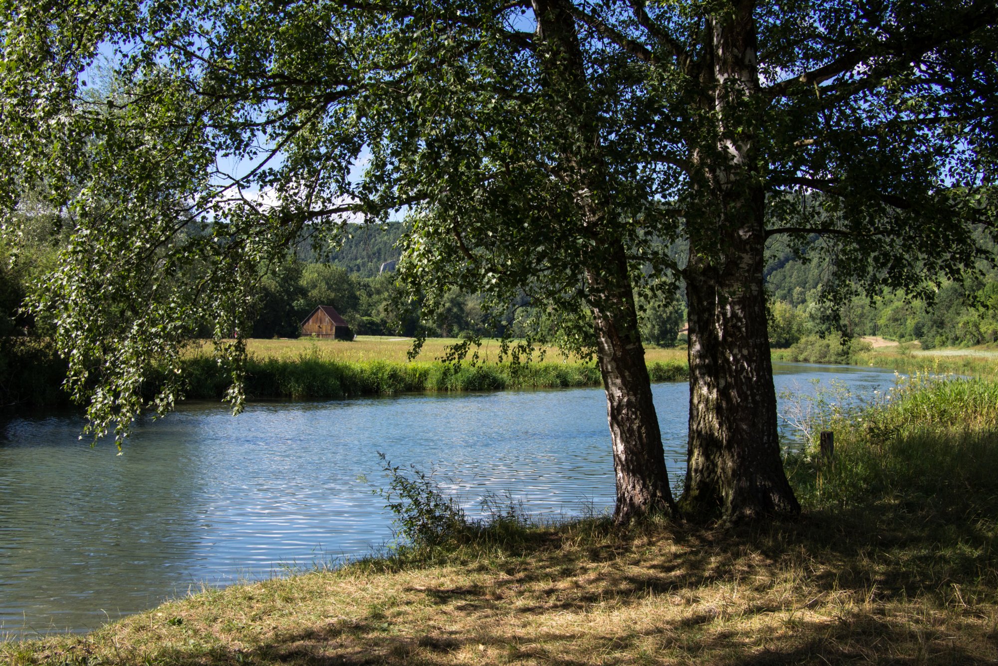 An der Blau Zugfahrt von Blaustein nach Herrlingen. Wanderung vom Bahnhof Herrlingen über das Rommel-Denkmal und Wippingen zum Rusenschloss oberhalb von Blaubeuren. Von dort Abstieg zum Bahnhof Blaubeuren und Rückfahrt mit dem Zug nach Blaustein.